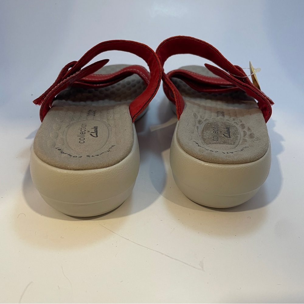 Clarks Alexis Art Red Leather Flat Sandal Comfort Shoe Women's Size 7.5 - Picture 3 of 9